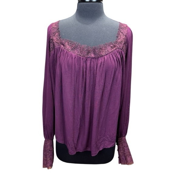 Free People Flutter By Lace Potent Purple Blouse Size Large - Picture 1 of 7